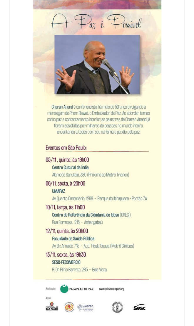 convite para Charan Anand em São Paulo.